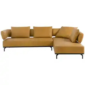 Dieter Knoll Ecksofa, Dunkelgelb, Leder, Echtleder, Longlife-Leder, 3-Sitzer, Füllung: Polyurethan (Pur), Ottomane rechts, L-Form, 302x237 cm, Typenauswahl, Lederauswahl, Stoffauswahl, seitenverkehr