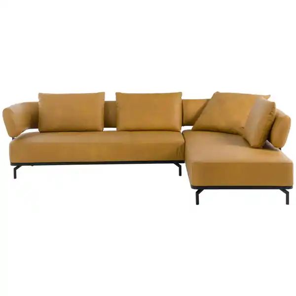 Bild 1 von Dieter Knoll Ecksofa, Dunkelgelb, Leder, Echtleder, Longlife-Leder, 3-Sitzer, Füllung: Polyurethan (Pur), Ottomane rechts, L-Form, 302x237 cm, Typenauswahl, Lederauswahl, Stoffauswahl, seitenverkehr