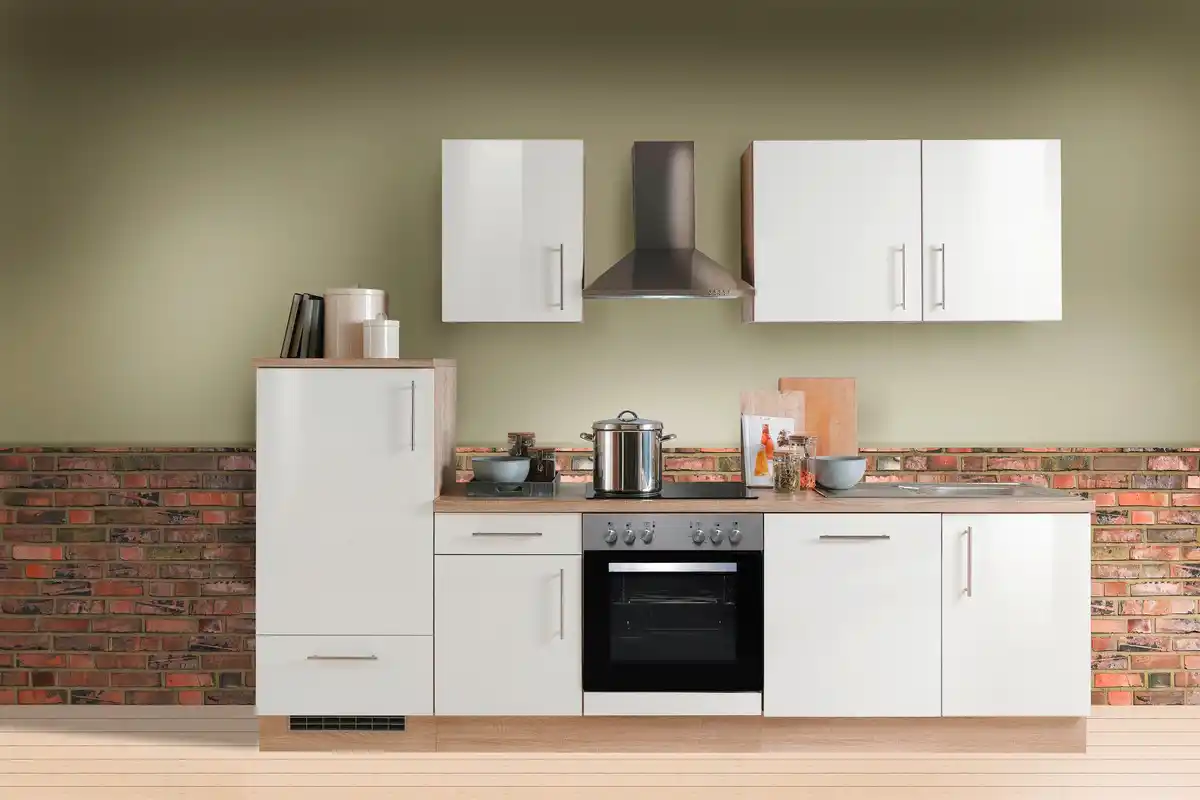 Bild 1 von Menke Küchenblock Premium Weiß Hochgl./Eiche ca. 280 cm, Sonoma Eiche, Weiß Hochglanz