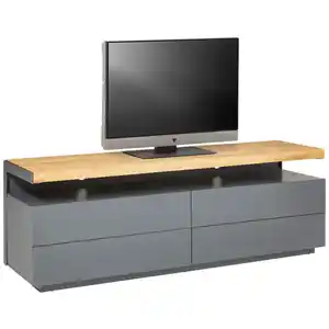 Novel Lowboard, Grau, Eiche, Holz, Eiche, massiv, 4 Schubladen, 170x57x47 cm, Wohnzimmer, Wohnwände, Lowboards