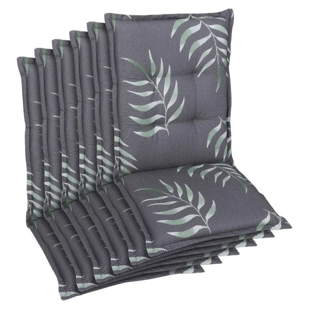 Bild 1 von Sesselauflagenset, Anthrazit, Textil, 6-teilig, Blätter, Füllung: Schaumstoff, Vlies, 50x7x108 cm, Oeko-Tex® Standard 100, pflegeleicht, hochwertige Qualität, für den Außenbereich geeignet, mit