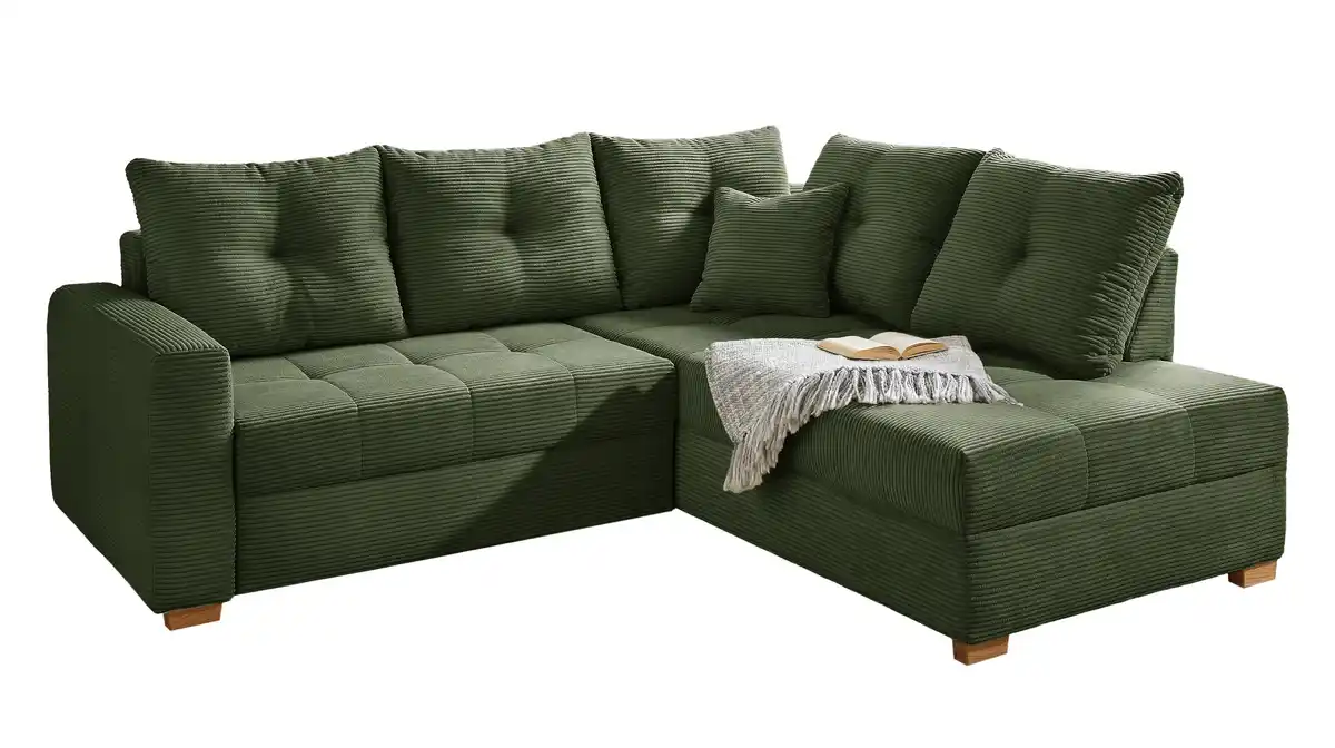 Bild 1 von Ecksofa Cord grün - Schlaffunktion Bettkasten 228 cm - HEIDELBERG