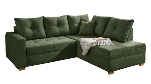 Bild 1 von Ecksofa Cord grün - Schlaffunktion Bettkasten 228 cm - HEIDELBERG