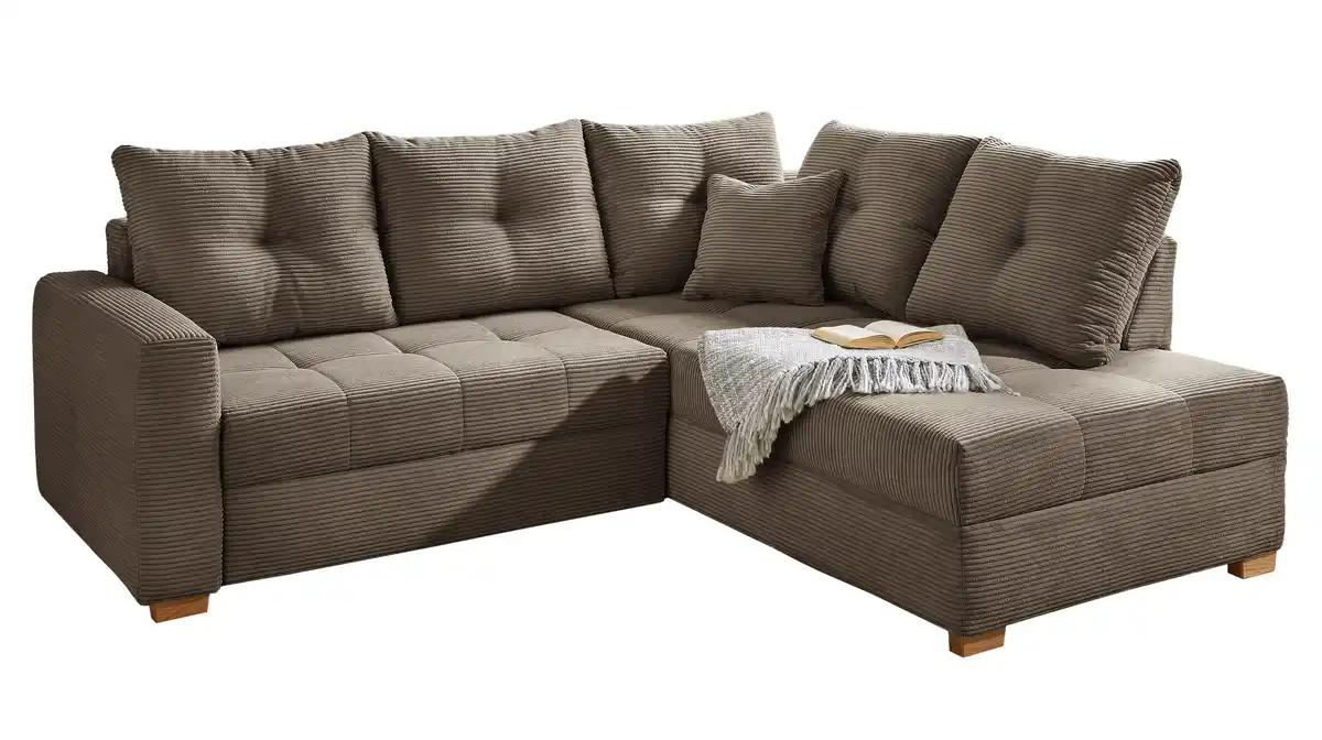 Bild 1 von Ecksofa Cord taupe - Schlaffunktion Bettkasten 228 cm - HEIDELBERG