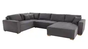 Wohnlandschaft Schlaffunktion Cord grau Bettkasten 379 cm - ALBA