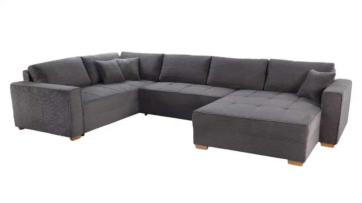 Bild 1 von Wohnlandschaft Schlaffunktion Cord grau Bettkasten 379 cm - ALBA