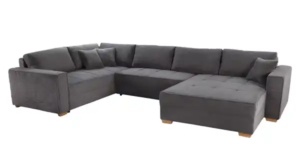 Bild 1 von Wohnlandschaft Schlaffunktion Cord grau Bettkasten 379 cm - ALBA