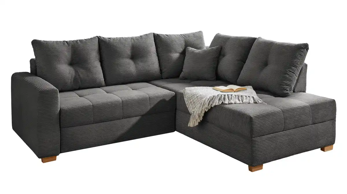 Bild 1 von Ecksofa Cord dunkelgrau - Schlaffunktion Bettkasten 228 cm - HEIDELBERG