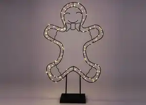 Mittelgroße LED-Metalldeko mit Timer 60cm LEDs Warmweiß Lebkuchenfigur