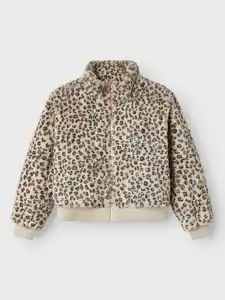 Mädchen Teddyjacke mit Leoprint Beige