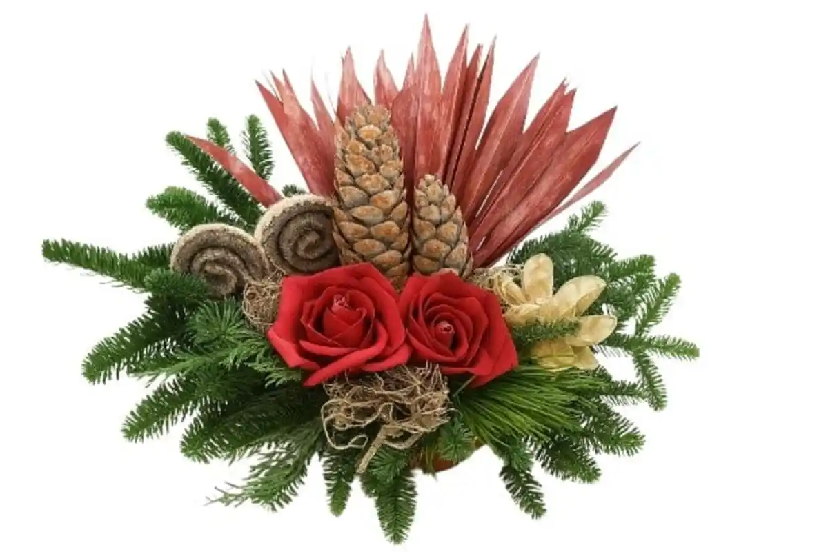 Bild 1 von Grabschale mit Rosen rot-natur L 40 x B 25 cm