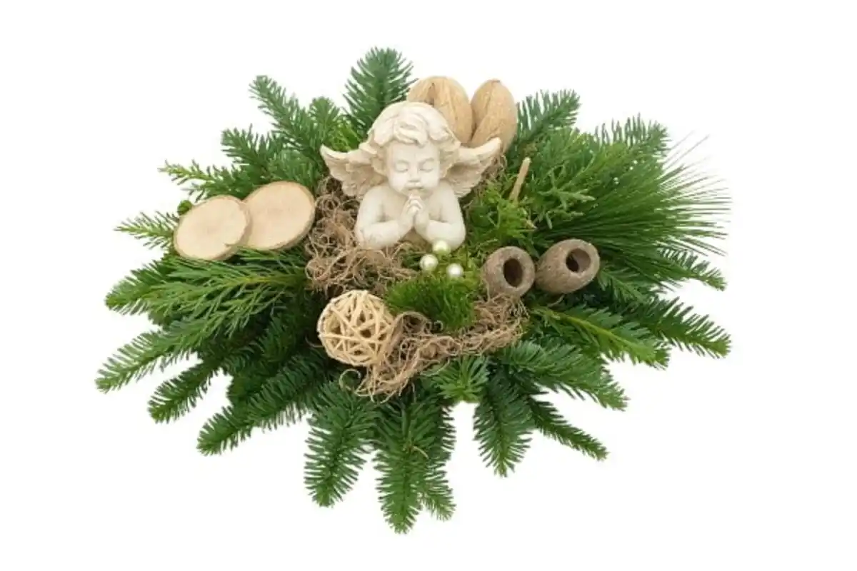 Bild 1 von Urnengesteck mit Engel frosted Ø 30 cm