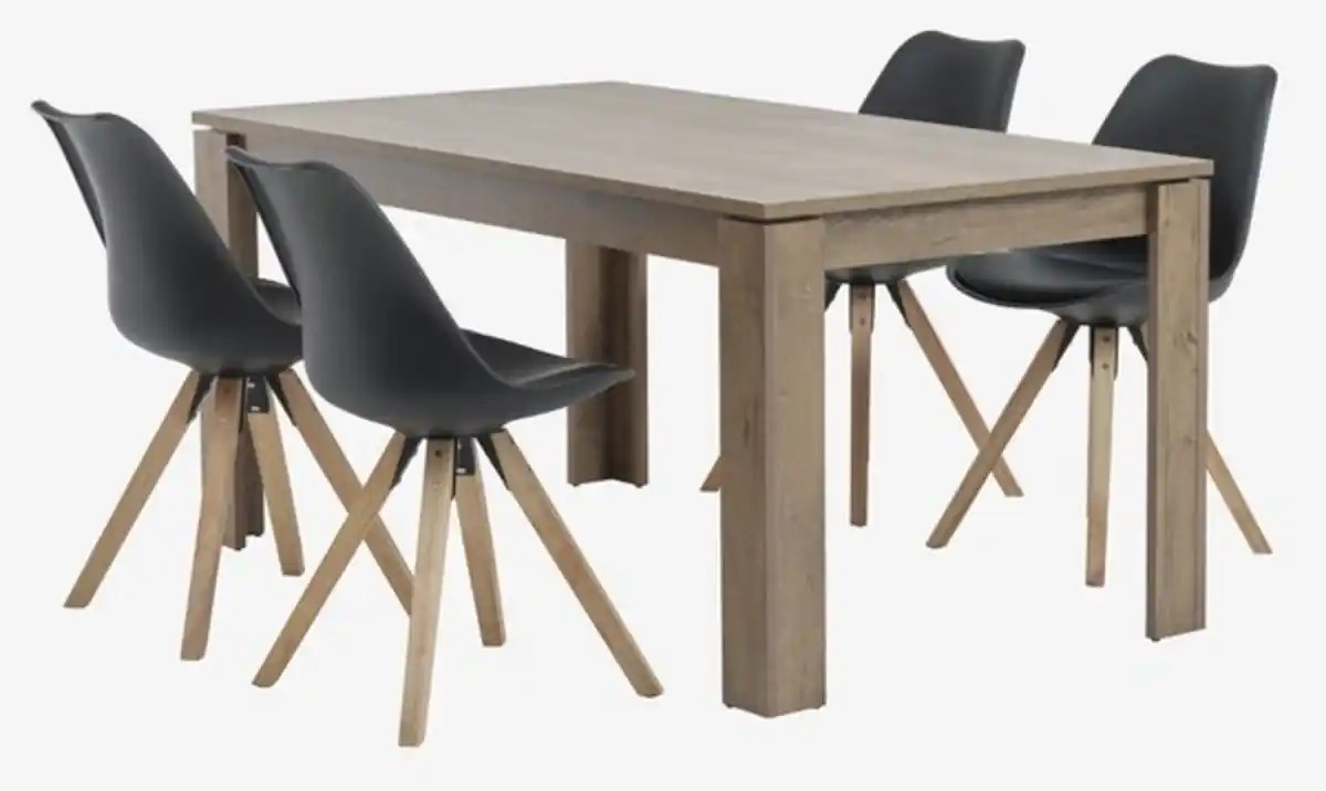 Bild 1 von VEDDE L160 Tisch wildeiche dunkel + 4 BLOKHUS Stühle schwarz