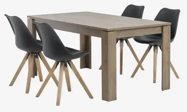 Bild 1 von VEDDE L160 Tisch wildeiche dunkel + 4 BLOKHUS Stühle schwarz