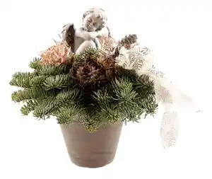 Nobilis Grabgesteck mit Engel weiß 25 cm Topf