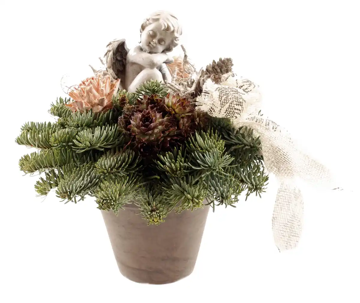 Bild 1 von Nobilis Grabgesteck mit Engel weiß 25 cm Topf