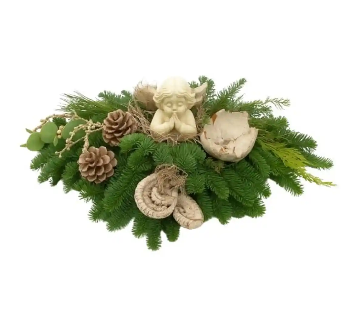 Bild 1 von Grabgesteck flach-oval geweißt mit Engel L 60 x B 35 cm