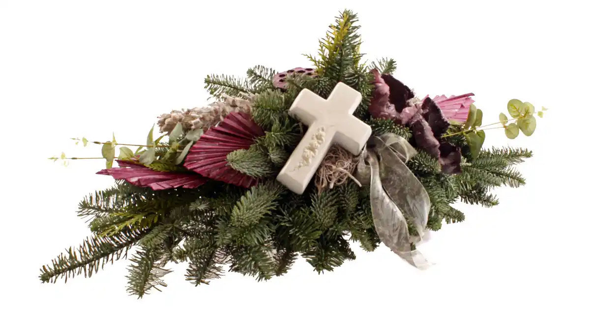 Bild 1 von Nobilis Grableger brombeer-weiß mit Kreuz L 80 x B 28 x H 35