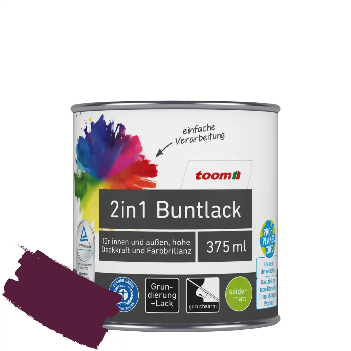 Bild 1 von toom 2in1 Buntlack merlotfarben seidenmatt 375 ml