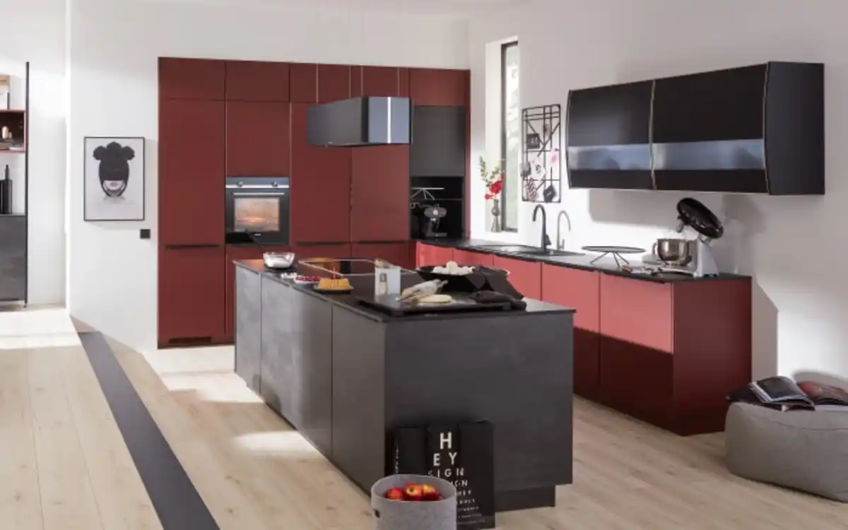 Bild 1 von Nobilia - Einbauküche Esilia/Rosian, rostrot/Beton Terragrau-Nachbildung, inkl. Elektrogeräte