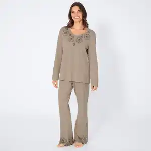 Damen-Schlafanzug mit Stickerei, 2-teilig