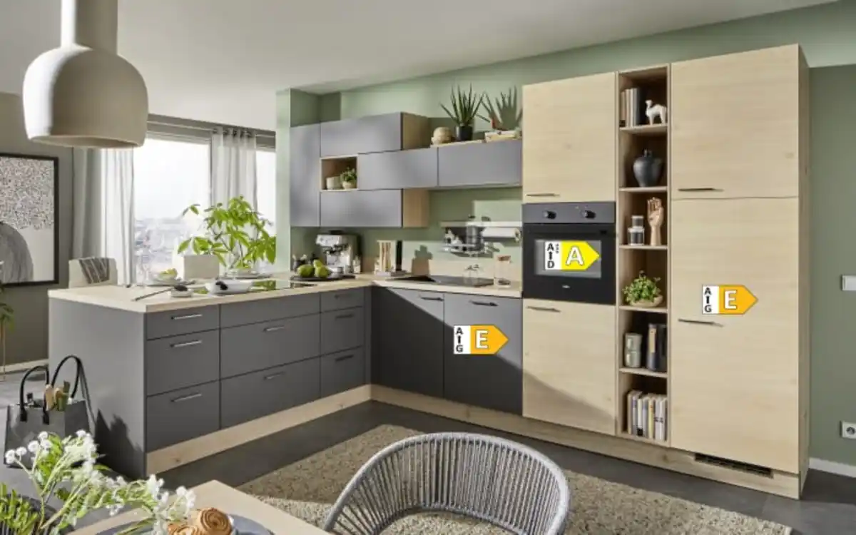 Bild 4 von Express Küchen - Einbauküche Wida/Plamos, Wildeiche Nachbildung/anthrazit matt, inkl. Elektrogeräte