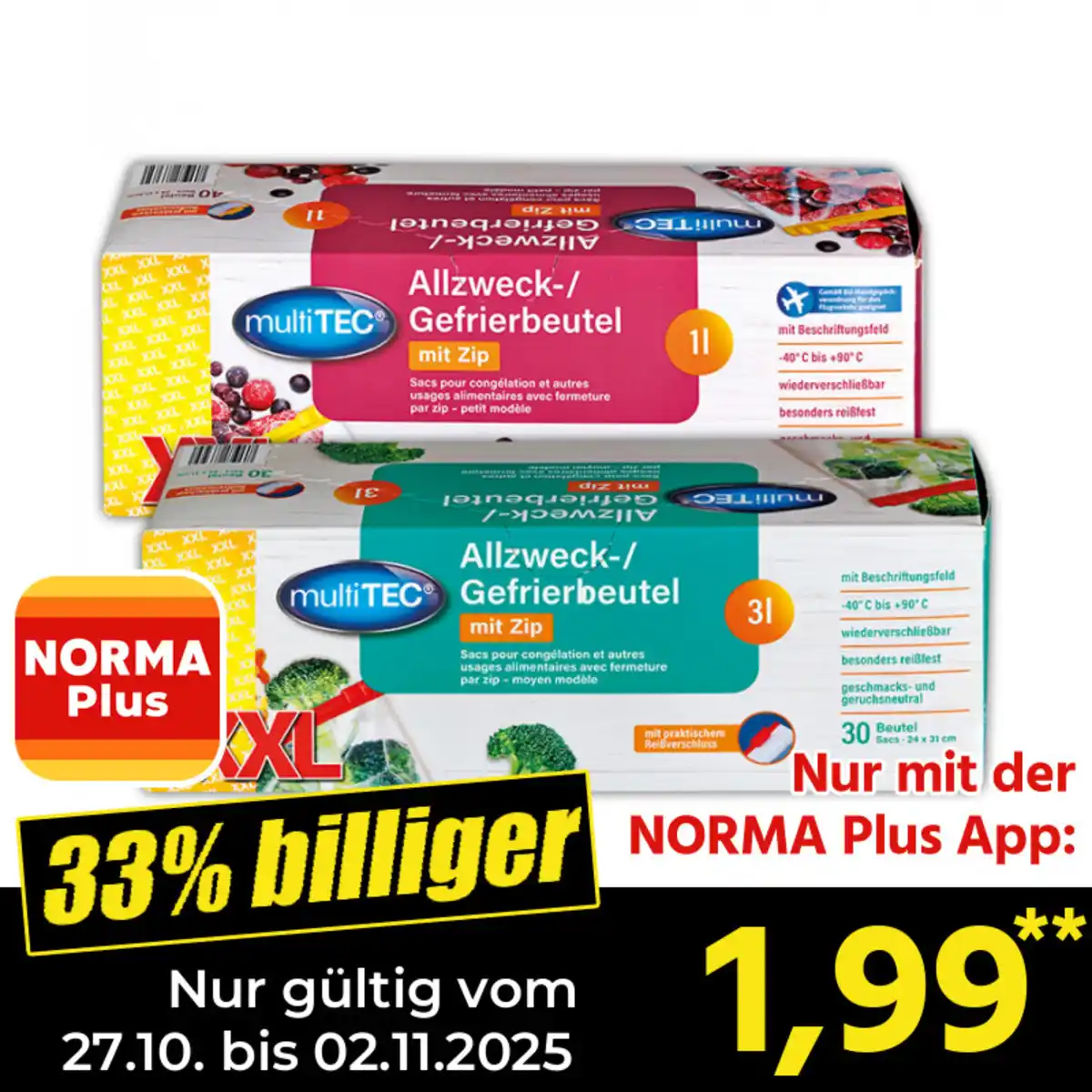 Bild 1 von Multitec Allzweck-/ Gefrierbeutel mit Zip XXL