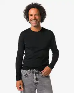Herren-T-Shirts, Langarmmodell, Slim Fit, O-Ausschnitt – 2 Stück schwarz