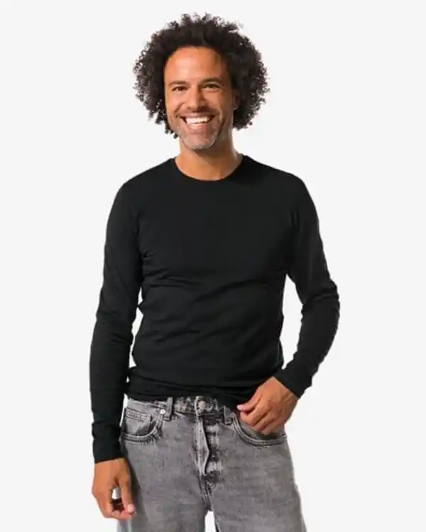 Bild 1 von Herren-T-Shirts, Langarmmodell, Slim Fit, O-Ausschnitt – 2 Stück schwarz
