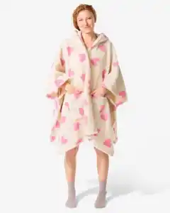 Damen-Sofa-Poncho, Einheitsgröße, Fleece, mit Kapuze und Taschen, Herzen