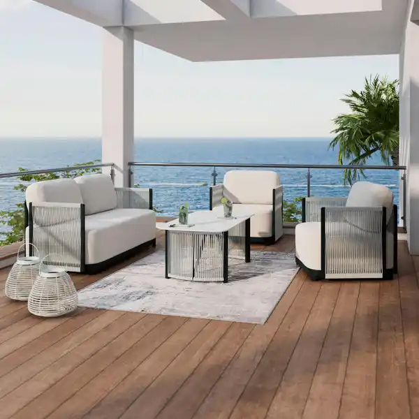 Bild 1 von Loungegarnitur Coralie Creme Metall/Outdoorstoff +Abdeckung, Creme
