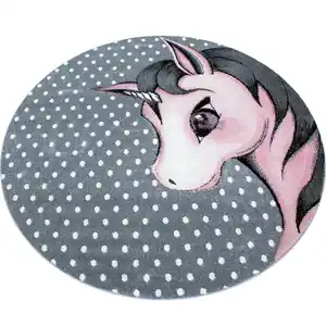 Ben'n'jen Kinderteppich Kids 590, Grau, Weiß, Pink, Textil, Einhorn, rund, Oeko-Tex® Standard 100, für Fußbodenheizung geeignet, schmutzabweisend, Hausstauballergiker lichtunempfindlich, antistat