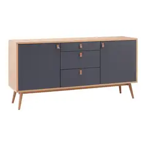 Sideboard Lena Grau/ Eichefarben Echtholz, Grau, Naturfarben