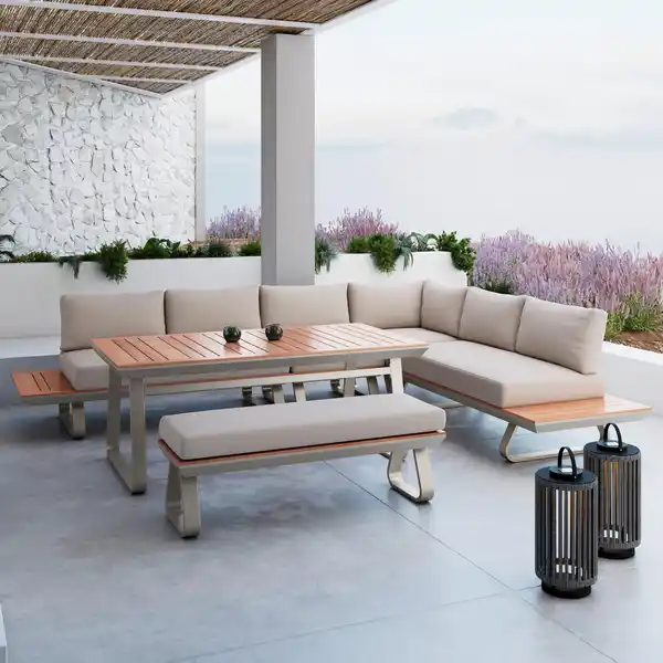 Bild 1 von Dining-Loungeset Emma Creme Outdoorstoff/Kiefer+Abdeckung, Creme