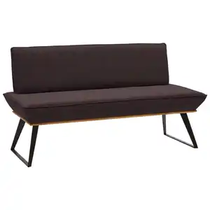 Voleo Sitzbank, Braun, Schwarz, Eiche, Holz, Metall, Textil, Eiche, massiv, Uni, 2-3-Sitzer, 160x87x64 cm, Stoffauswahl, mit Rückenlehne, Esszimmer, Bänke, Sitzbänke