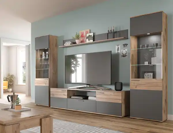 Bild 1 von Lowboard Mason ca. 194x53x47 cm Eiche/Grau