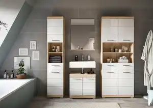 Badezimmer Lambada 4-tlg. ca. 171 cm Eiche/Weiß, Weiß Hochglanz, Sonoma Eiche