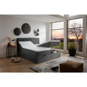 Mid.you Boxbett, Grau, Textil, H2 + H3, Höhe ca. 20 cm, 180x200 cm, Bettkasten, gepolstertes Kopfteil, Topper geteilt, in verschiedenen Größen erhältlich, Schlafzimmer, Betten, Doppelbetten