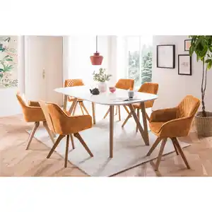 Livetastic Tischgruppe, WeiĂź, Gold, Holz, Textil, Buche, Eiche, massiv, Raute, oval, Stativgestell, 90x76x160 cm, Esszimmer, Tische, Esstische