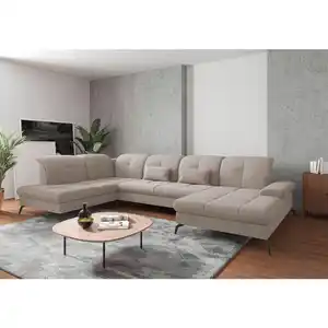 Sit & More Wohnlandschaft, Greige, Textil, 6,5-Sitzer, Ottomane links, U-Form, 357x231 cm, Goldenes M, Oeko-Tex® Standard 100, Made in Europe, DGM-Klimapakt, Rücken echt, Armteil rechts, Wohnzimmer
