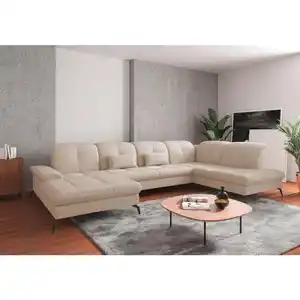 Sit & More Wohnlandschaft, Creme, Textil, 6,5-Sitzer, Ottomane rechts, U-Form, 357x231 cm, Goldenes M, Oeko-Tex® Standard 100, Made in Europe, DGM-Klimapakt, Rücken echt, Armteil links, Wohnzimmer,