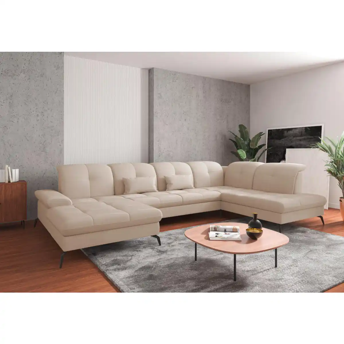 Bild 1 von Sit & More Wohnlandschaft, Creme, Textil, 6,5-Sitzer, Ottomane rechts, U-Form, 357x231 cm, Goldenes M, Oeko-Tex® Standard 100, Made in Europe, DGM-Klimapakt, Rücken echt, Armteil links, Wohnzimmer,