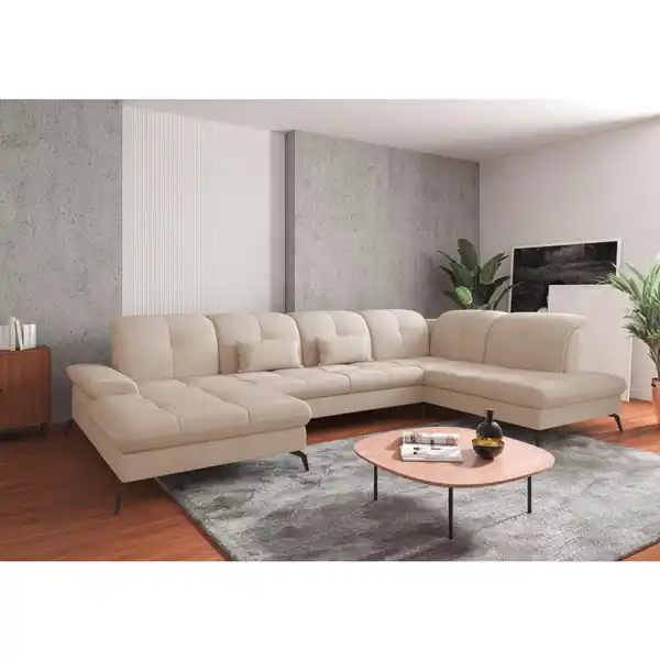 Bild 1 von Sit & More Wohnlandschaft, Creme, Textil, 6,5-Sitzer, Ottomane rechts, U-Form, 357x231 cm, Goldenes M, Oeko-Tex® Standard 100, Made in Europe, DGM-Klimapakt, Rücken echt, Armteil links, Wohnzimmer,