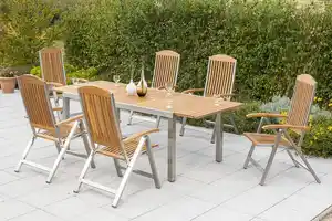 Gartensessel klappbar Keros Echtholz Akazie verstellbar, Silberfarben, Akaziefarben