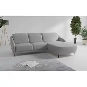 Sit & More Ecksofa Blues V, Grau, Textil, 4,5-Sitzer, Ottomane rechts, L-Form, 271x191 cm, Goldenes M, Oeko-Tex® Standard 100, Made in Europe, DGM-Klimapakt, Rücken echt, integrierter Tisch, Armtei