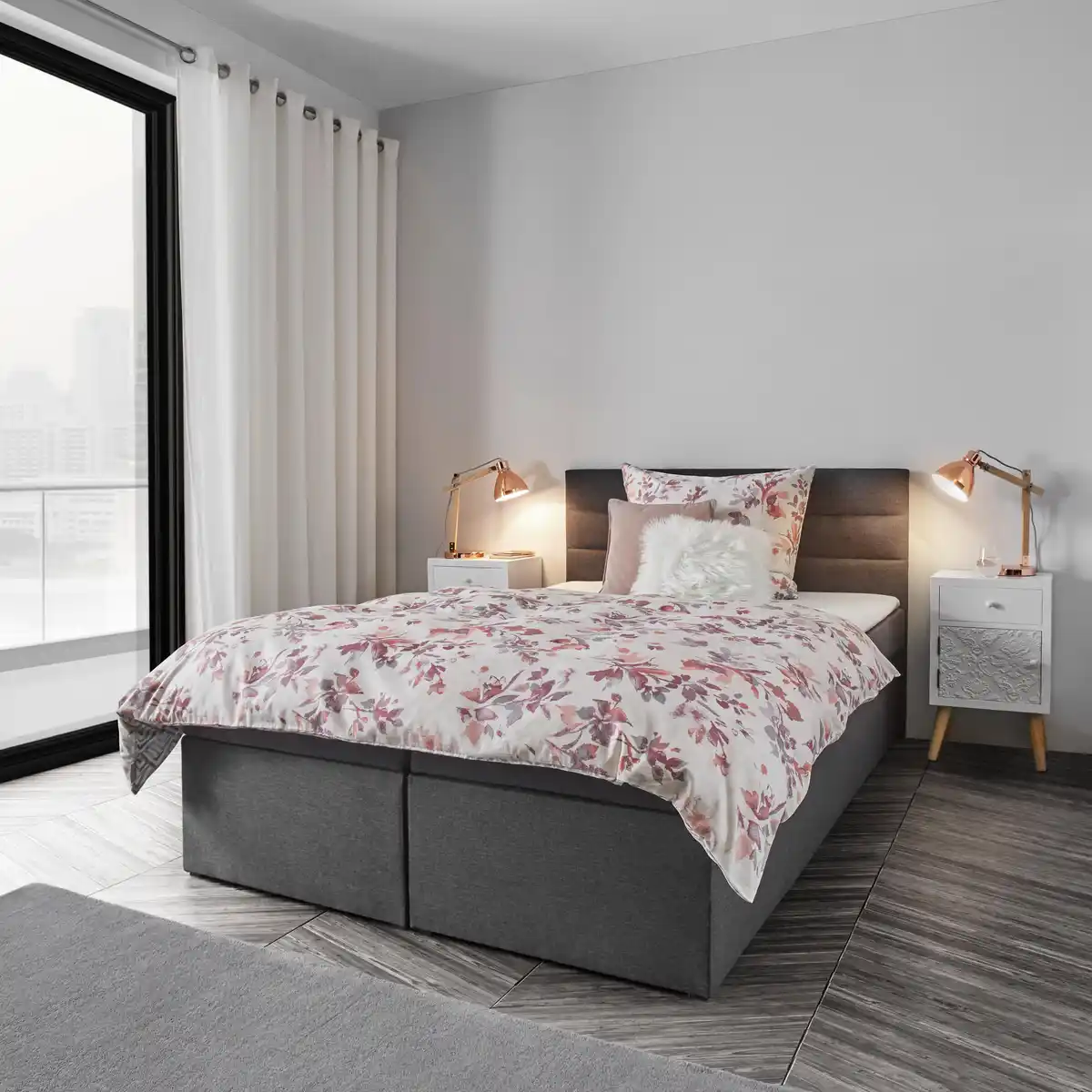 Bild 1 von Boxbett Lisa ca. 140x200 cm Dunkelgrau mit Topper, Dunkelgrau