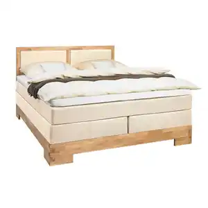 Linea Natura Boxspringbett, Eiche, Beige, Holz, Textil, Wildeiche, massiv, H2 + H3, Höhe ca. 20 cm, 160x200 cm, Partnermatratze mit durchgehendem Bezug, Schlafzimmer, Betten, Doppelbetten