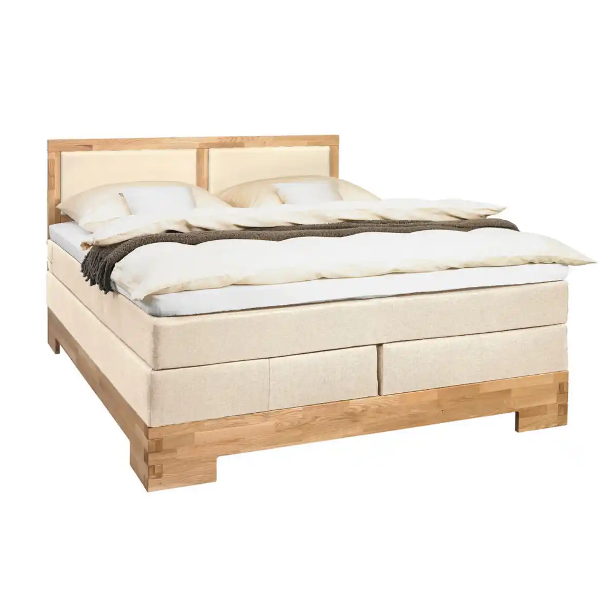 Bild 1 von Linea Natura Boxspringbett, Eiche, Beige, Holz, Textil, Wildeiche, massiv, H2 + H3, Höhe ca. 20 cm, 160x200 cm, Partnermatratze mit durchgehendem Bezug, Schlafzimmer, Betten, Doppelbetten