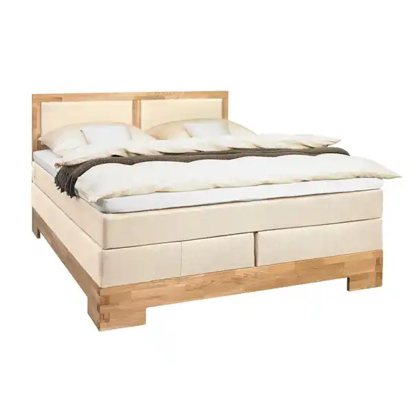 Bild 1 von Linea Natura Boxspringbett, Eiche, Beige, Holz, Textil, Wildeiche, massiv, H2 + H3, Höhe ca. 20 cm, 160x200 cm, Partnermatratze mit durchgehendem Bezug, Schlafzimmer, Betten, Doppelbetten