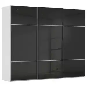 Novel Schwebetürenschrank, Grau, Schwarz, Holzwerkstoff, 9 Fächer, 301x223x68 cm, Typenauswahl,  umfangreiches Zubehör erhältlich, in verschiedenen Größen und Holzdekoren erhältlich, Schlafzim